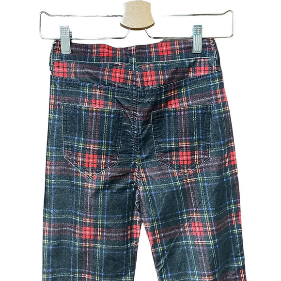 Pam & Gela Tartan‎ Plaid Slim Crop Pant Red Multi Size 25 - Picture 7 of 12